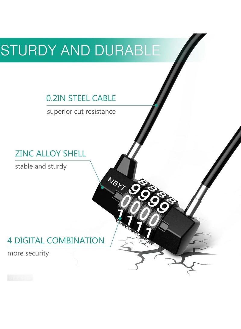 Excefore مجموعة قفل الدراجة على شكل حرف U، قفل كابل مرن بعرض 5 مم، أقفال طويلة، قفل أمان محدث قابل لإعادة الضبط لخزانة الصالة الرياضية، صندوق الأدوات، الخزانة، الأمتعة، الخزانة، الأماكن الخارجية - Image 3