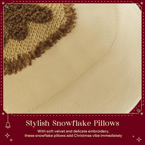 Phantoscope Merry Christmas Snowflake Shaped Throw Pillow Velvet Xmas Embroidered Snowflake Pillow Decorative Christmas Cushion Pillow for Couch Living Room Bed Brown 16 x 16 inches - Image 3