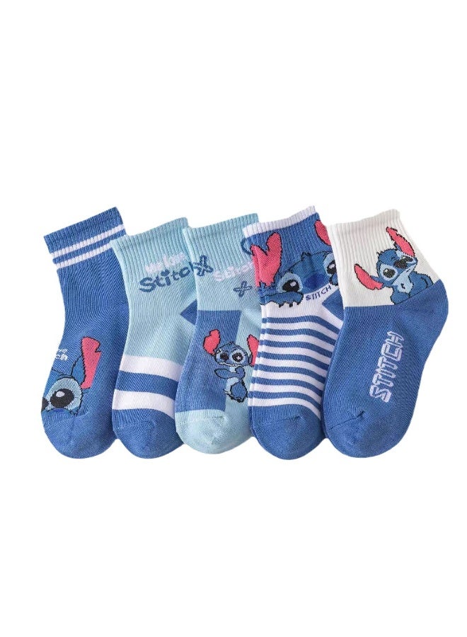 STITCH 5 pairs of Stitch mid-calf socks for women, socks for women, cute cartoon anime mid-calf socks - Image 1