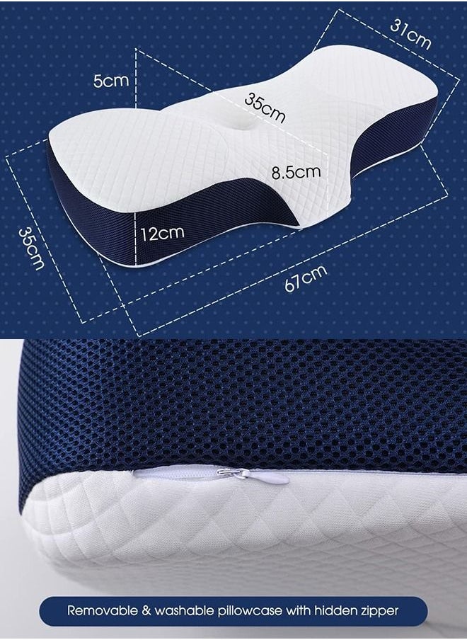 Arabest Memory Foam Bed Pillow, 67*12 cm,Adjustable Ergonomic Cervical Sleeping Neck Pillow, Neck Support Pillow for Shoulder and Neck Pain Relief, Orthopedic Pillow for Side Sleeping with Washable Cover  - Image 3