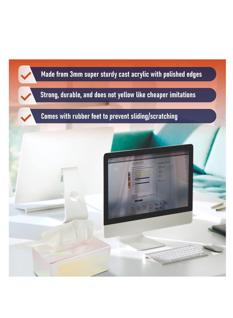 KASTWAVE صندوق مناديل أكريليك، حامل مناديل وجه أكريليكي بتصميم نوردي، موزع مناديل مستطيل لتنظيم الحمام، المكاتب، الأسطح، طاولة الزينة، غرفة النوم، الطاولات الجانبية - Image 3