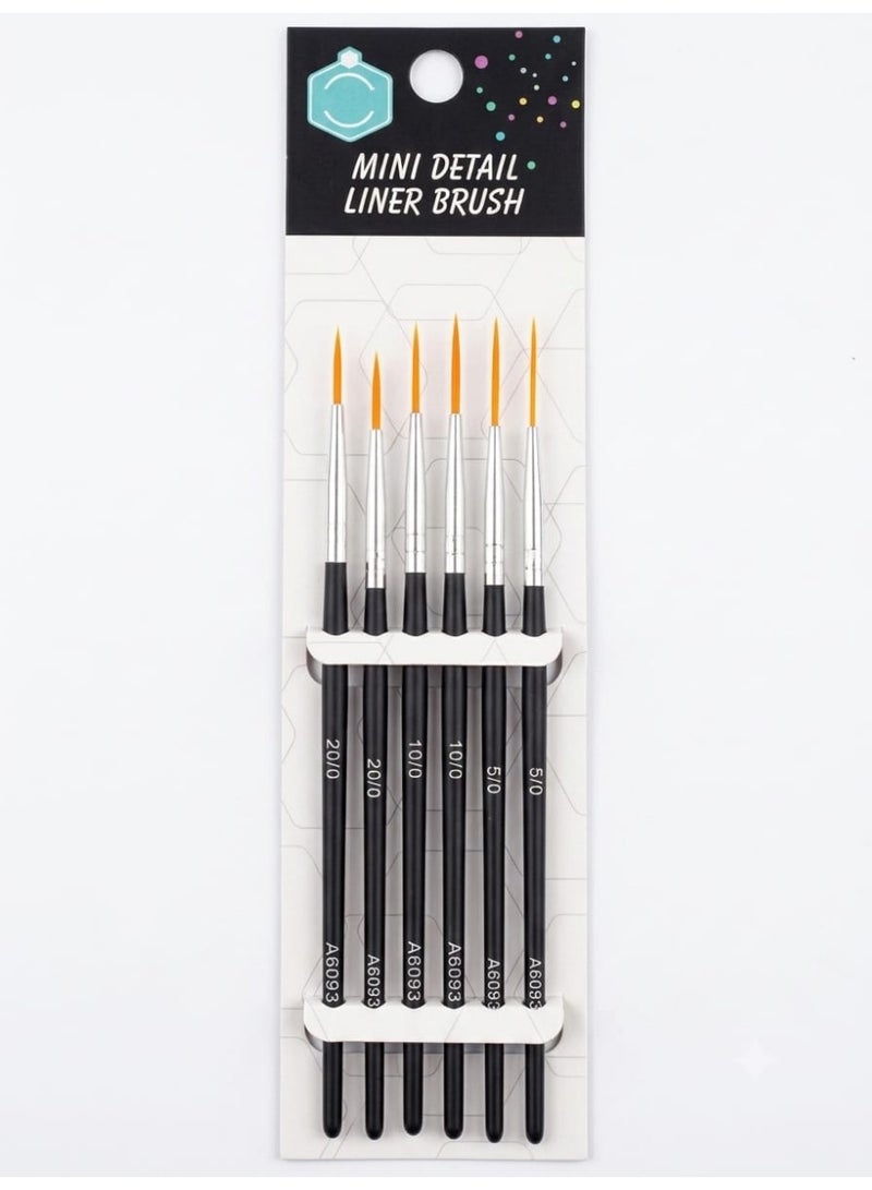 6-Piece Mini Detail Liner Paint Brush Set for Fine Detailing