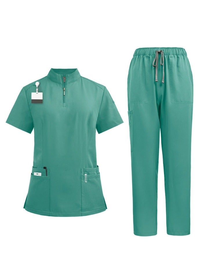 Loquat Medical Uniform Scrubs Set Medical Scrubs 2 Piece Set Top and Pants Suit With Pockets Green 