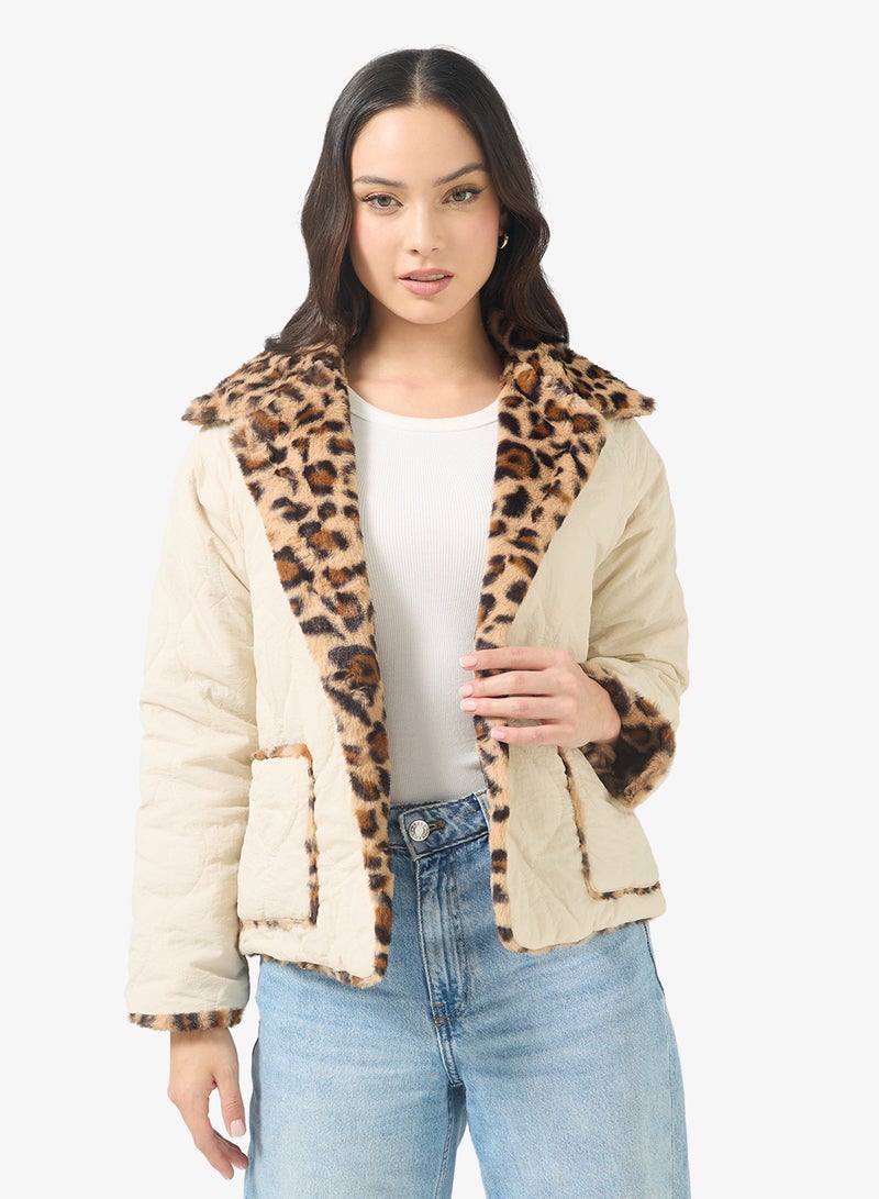 Ginger Leopard Print Faux Fur Jacket - Image 1