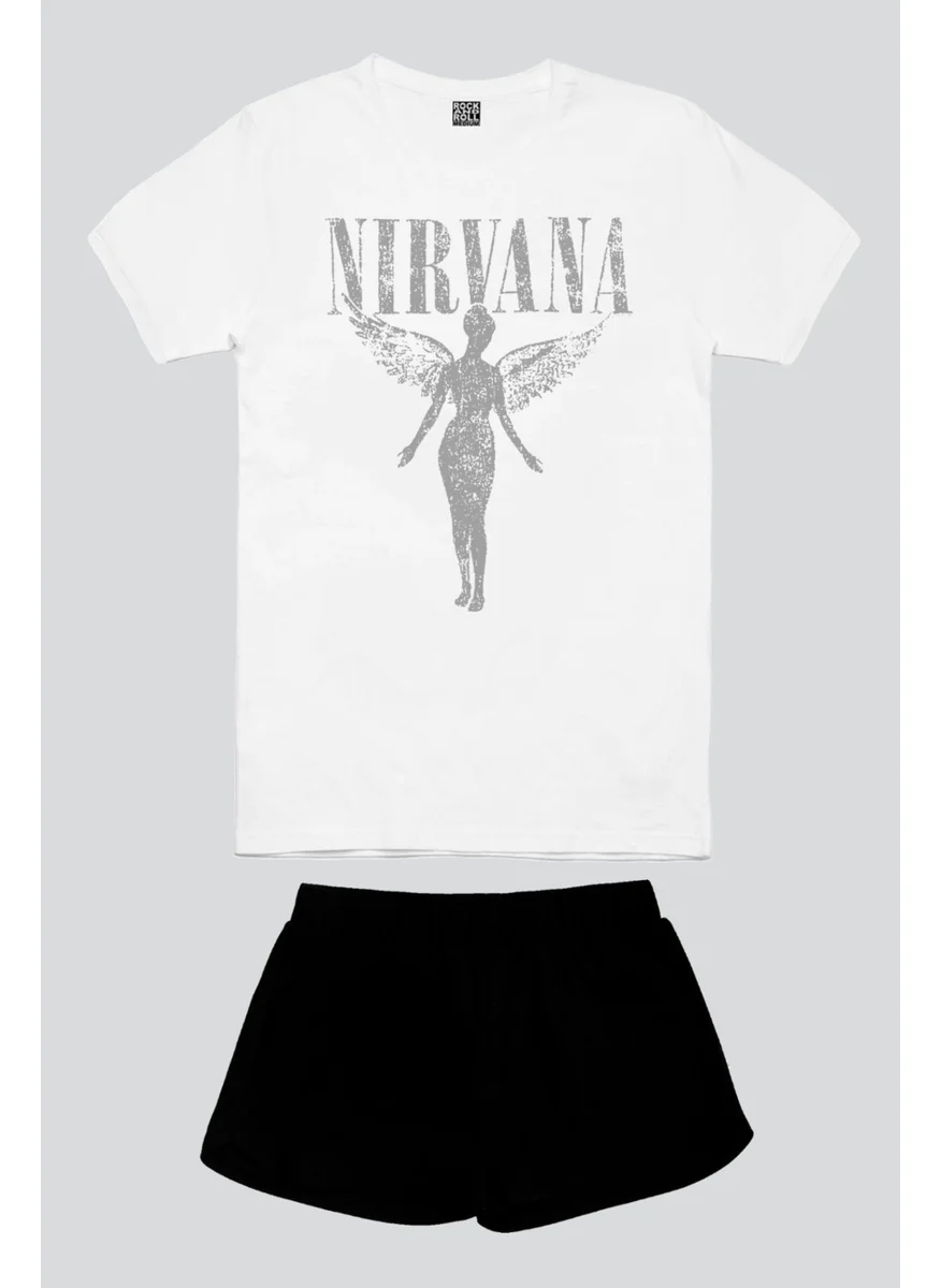 Rock&Roll Rock & Roll Angel Nirvana White Short Sleeve Women's Shorts Set