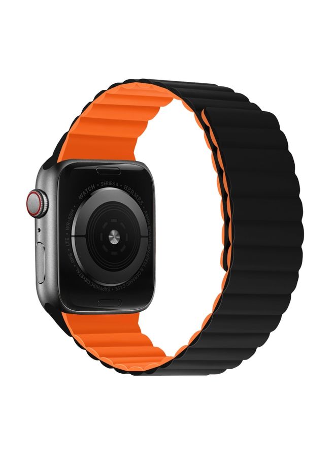 Replacement Strap Silicone Magnetic Integrated Short Strap Watch Band For Apple Watch Series 9&8&7 41mm / SE 3&SE 2&6&SE&5&4 40mm / 3&2&1 38mm Black Orange 