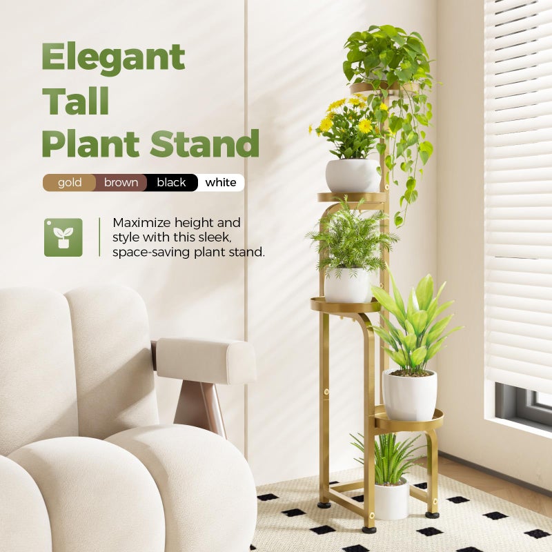 Bamworld Corner Plant Stand Indoor Outdoor, Tall Metal Flower Pot Stands for Multiple Plants, 4 Tier Gold Heavy Duty Plant Shelf for Patio Garden Balcony Living Room Bedroom(Patent Design) - Image 2
