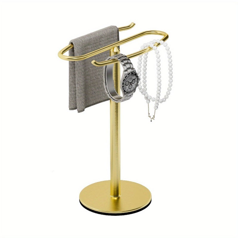 Brushed Golden Stainless Steel Bathroom Sink Rack Multifunctional Kitchen Towel Holder Freestanding Countertop Towel Rack - Image 3