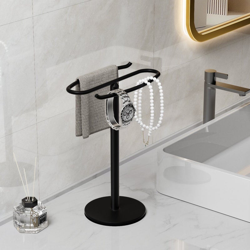 Brushed Golden Stainless Steel Bathroom Sink Rack Multifunctional Kitchen Towel Holder Freestanding Countertop Towel Rack - Image 1