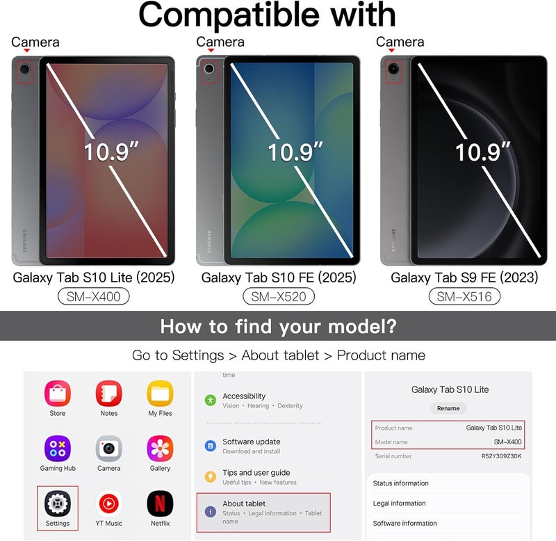 جي تيك غطاء لسامسونج جالاكسي تاب S10 لايت / S10 FE / S9 FE مقاس 10.9 بوصة مع حامل القلم S، خلفية شفافة صلبة من البولي كربونات، غطاء لوحي وقائي ثلاثي الطيات مع حامل، تفعيل/إيقاف تلقائي (أسود) - Image 2