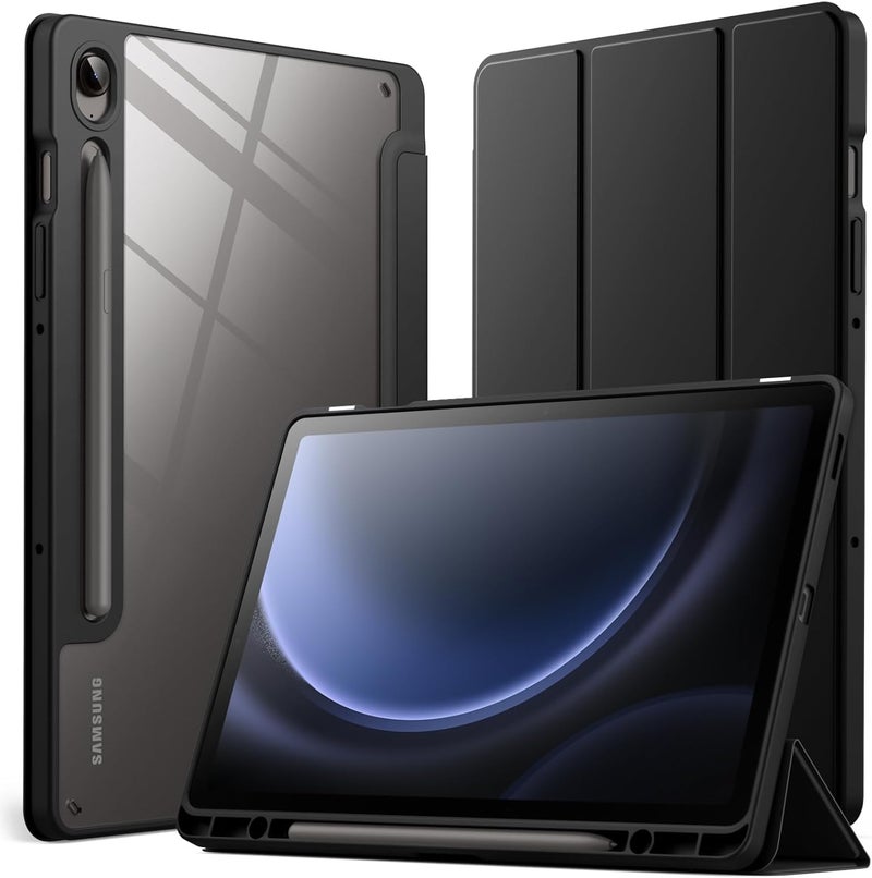 جي تيك غطاء لسامسونج جالاكسي تاب S10 لايت / S10 FE / S9 FE مقاس 10.9 بوصة مع حامل القلم S، خلفية شفافة صلبة من البولي كربونات، غطاء لوحي وقائي ثلاثي الطيات مع حامل، تفعيل/إيقاف تلقائي (أسود) - Image 1