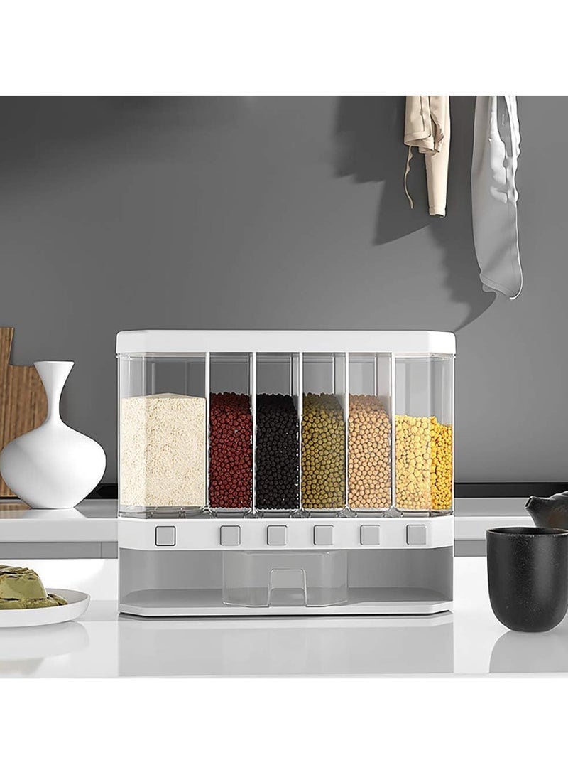 ECVV Multiple Dispenser For Grains & Cereals - Dry Food Dispenser, One-Click Output Food Containers, 6 Grid Cereal Dispenser, Rice Dispenser Kitchen Storage for Rice, Beans, Grains White - Image 2