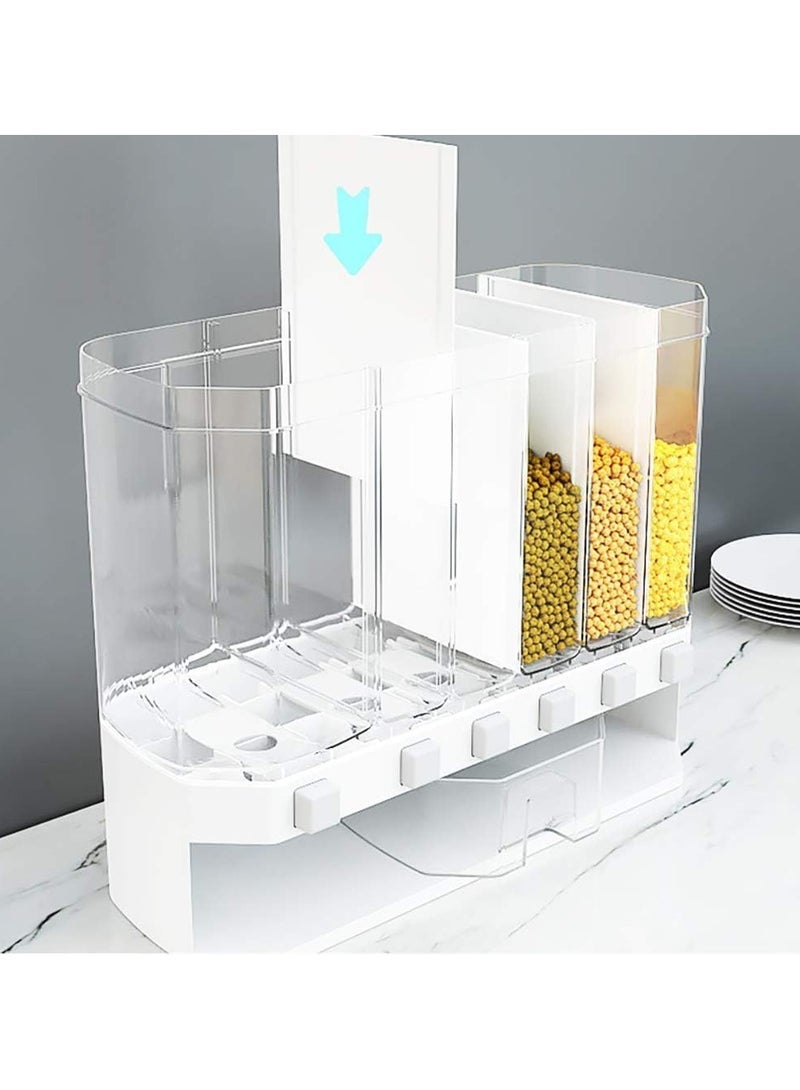 ECVV Multiple Dispenser For Grains & Cereals - Dry Food Dispenser, One-Click Output Food Containers, 6 Grid Cereal Dispenser, Rice Dispenser Kitchen Storage for Rice, Beans, Grains White - Image 3