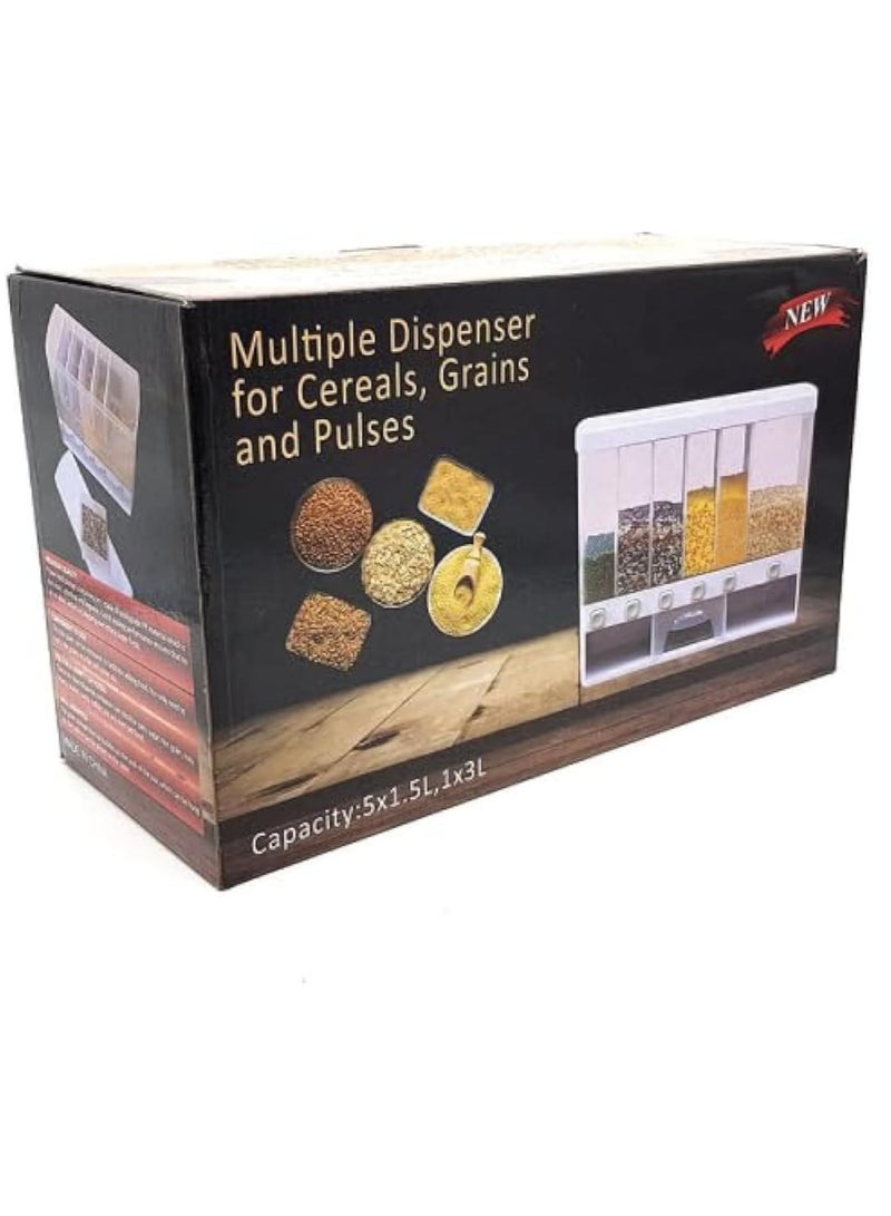 ECVV Multiple Dispenser For Grains & Cereals - Dry Food Dispenser, One-Click Output Food Containers, 6 Grid Cereal Dispenser, Rice Dispenser Kitchen Storage for Rice, Beans, Grains White - Image 5