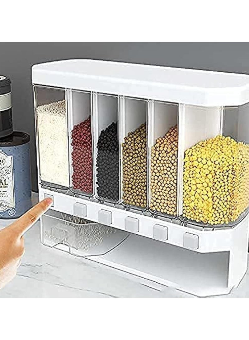 ECVV Multiple Dispenser For Grains & Cereals - Dry Food Dispenser, One-Click Output Food Containers, 6 Grid Cereal Dispenser, Rice Dispenser Kitchen Storage for Rice, Beans, Grains White - Image 4