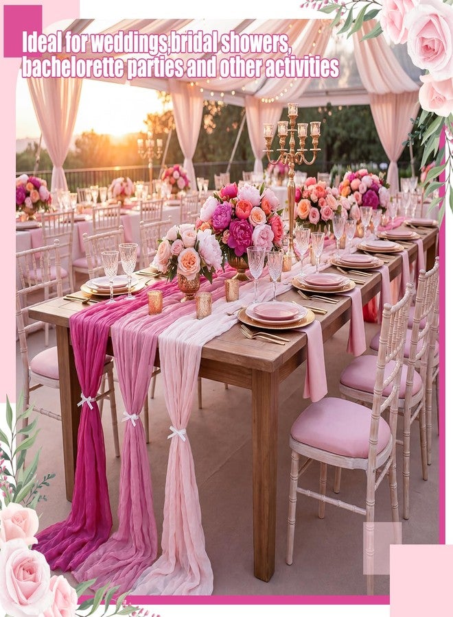 Remagr 12 Pcs Gradient Rose Pink Cheesecloth Gauze Table Runners Boho Wedding Decor Rustic Sheer Runner for Wedding Table Bridal Shower Birthday Party Decorations - Image 3