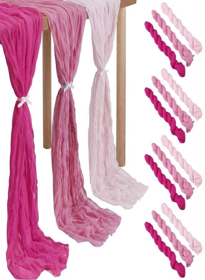 Remagr 12 Pcs Gradient Rose Pink Cheesecloth Gauze Table Runners Boho Wedding Decor Rustic Sheer Runner for Wedding Table Bridal Shower Birthday Party Decorations - Image 1