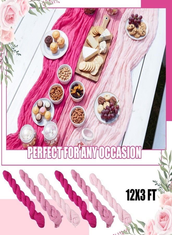 Remagr 12 Pcs Gradient Rose Pink Cheesecloth Gauze Table Runners Boho Wedding Decor Rustic Sheer Runner for Wedding Table Bridal Shower Birthday Party Decorations - Image 5