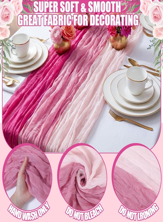 Remagr 12 Pcs Gradient Rose Pink Cheesecloth Gauze Table Runners Boho Wedding Decor Rustic Sheer Runner for Wedding Table Bridal Shower Birthday Party Decorations - Image 4