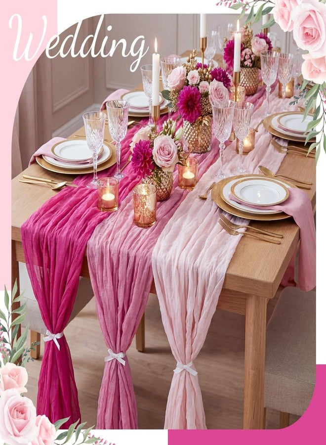 Remagr 12 Pcs Gradient Rose Pink Cheesecloth Gauze Table Runners Boho Wedding Decor Rustic Sheer Runner for Wedding Table Bridal Shower Birthday Party Decorations - Image 2