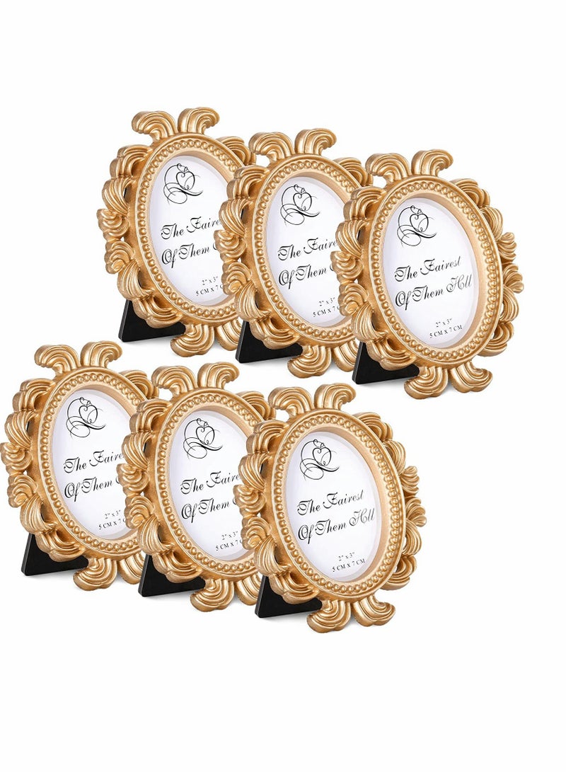 Excefore Vintage Picture Frame  Antique Photo Frame Mini Picture Frame  Baroque Place Card Photo Holder Resin Oval Frame Table Top Display Frame Party Decorations Resin Frame Gold 6 Pieces - Image 1