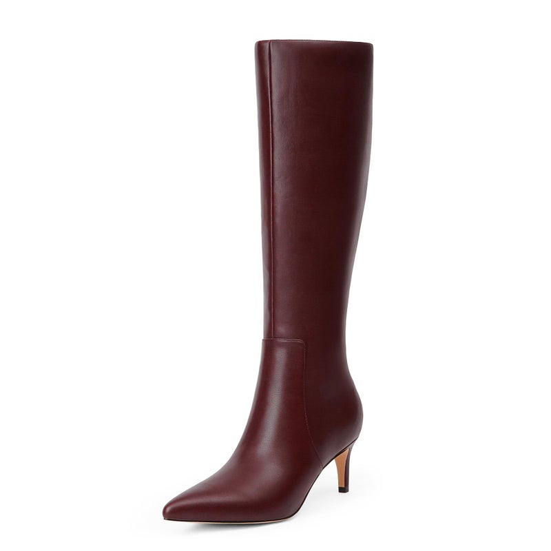 QIY Women's Knee-High Boots Burgundy Tall Boots for Women Kitten Heel Pointed Toe Fall Boots Women Knee High Burgundy Boots Knee High Tall Boots for Women Size 7.5 - Image 1