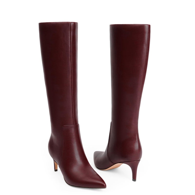 QIY Women's Knee-High Boots Burgundy Tall Boots for Women Kitten Heel Pointed Toe Fall Boots Women Knee High Burgundy Boots Knee High Tall Boots for Women Size 7.5 - Image 4