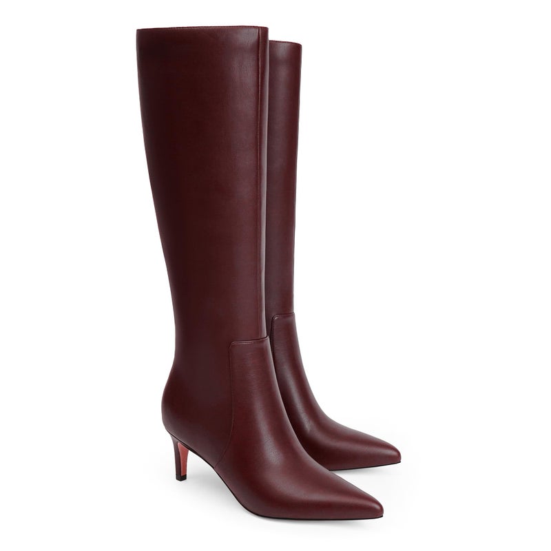 QIY Women's Knee-High Boots Burgundy Tall Boots for Women Kitten Heel Pointed Toe Fall Boots Women Knee High Burgundy Boots Knee High Tall Boots for Women Size 7.5 - Image 5
