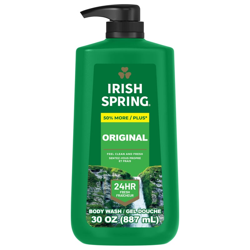 Irish Spring Original Moisturizing Body Wash for Men, 24-Hour Fresh, Face and Body Wash, Biodegradable Ingredients, Paraben Free, Cool Fresh Scent, 30 fl oz Pump Bottle - Image 1