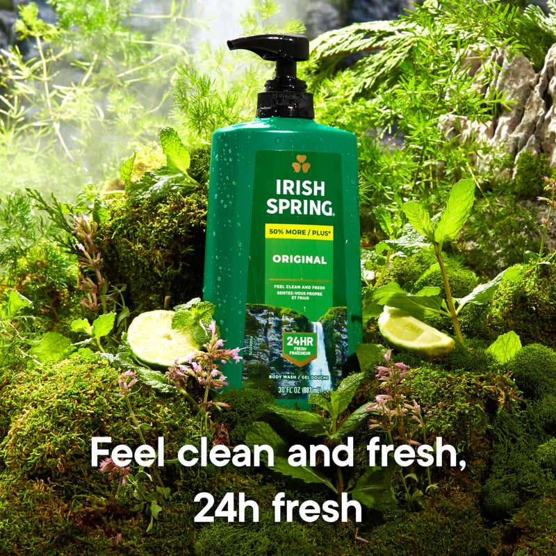 Irish Spring Original Moisturizing Body Wash for Men, 24-Hour Fresh, Face and Body Wash, Biodegradable Ingredients, Paraben Free, Cool Fresh Scent, 30 fl oz Pump Bottle - Image 2