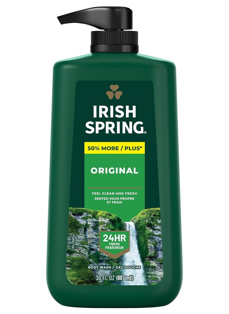 Irish Spring Irish Spring Men's Body Wash Pump, Original Body Wash for Men, Smell Fresh and Clean for 24 Hours, Cleans Body, Hands, and Face, Made with Biodegradable Cleansing Ingredients, 30 Oz Pump  - Image 1