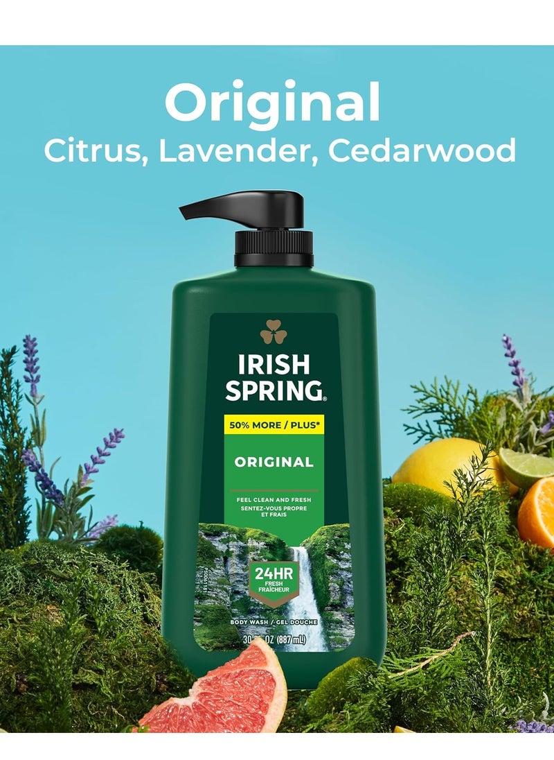 Irish Spring Irish Spring Men's Body Wash Pump, Original Body Wash for Men, Smell Fresh and Clean for 24 Hours, Cleans Body, Hands, and Face, Made with Biodegradable Cleansing Ingredients, 30 Oz Pump  - Image 2