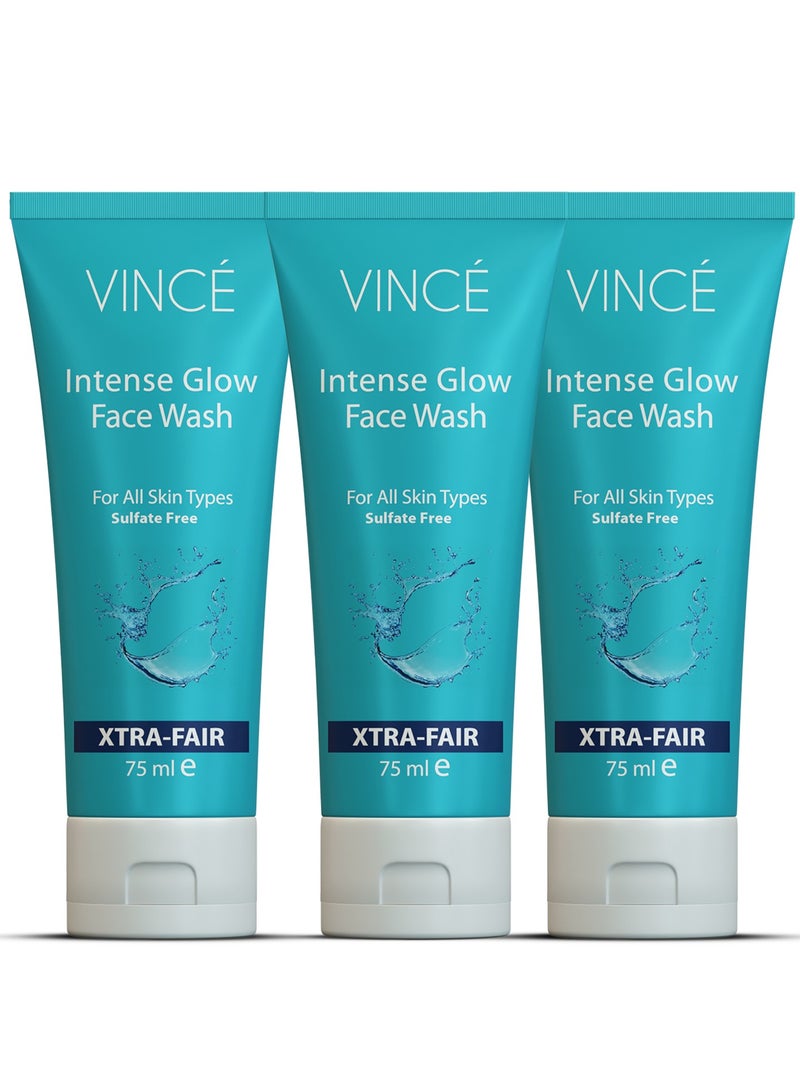 VINCE Skin Brightening Face Wash - Pack of 3 – Deep Cleansing & Instant Brightening – Removes Dirt, Impurities & Evens Skin Tone – Reveals Radiant, Glowing Skin – Sulfate-Free, 75ml Each