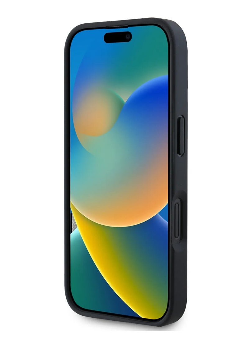 كارل لاغرفيلد جراب ايفون 16 برو ماكس من مادة البولي يوريثان الصلبة مع فتحة بطاقة وتصميم شعار أحادي اللون / حماية من السقوط / قبضة مريحة - أسود - Image 3