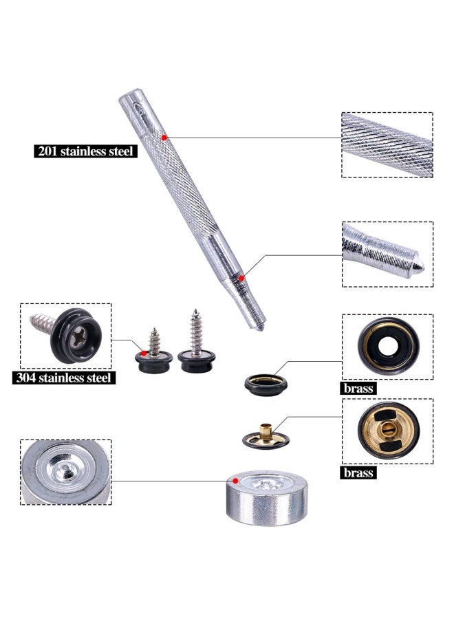 Glarks 120-Pieces Stainless Steel Marine Grade Canvas And Upholstery Boat Cover Snap Button Fastener Kit With 2Pieces Setting Tool 40 Sets - Black - Image 4