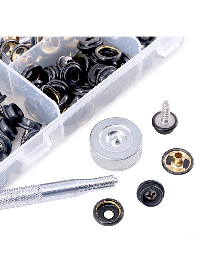 Glarks 120-Pieces Stainless Steel Marine Grade Canvas And Upholstery Boat Cover Snap Button Fastener Kit With 2Pieces Setting Tool 40 Sets - Black - Image 5