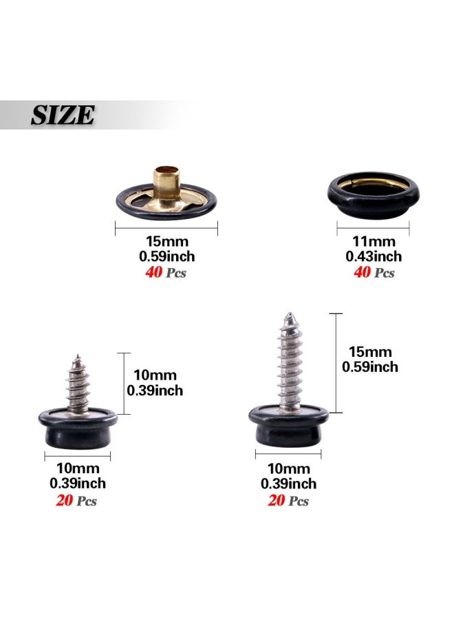 Glarks 120-Pieces Stainless Steel Marine Grade Canvas And Upholstery Boat Cover Snap Button Fastener Kit With 2Pieces Setting Tool 40 Sets - Black - Image 3