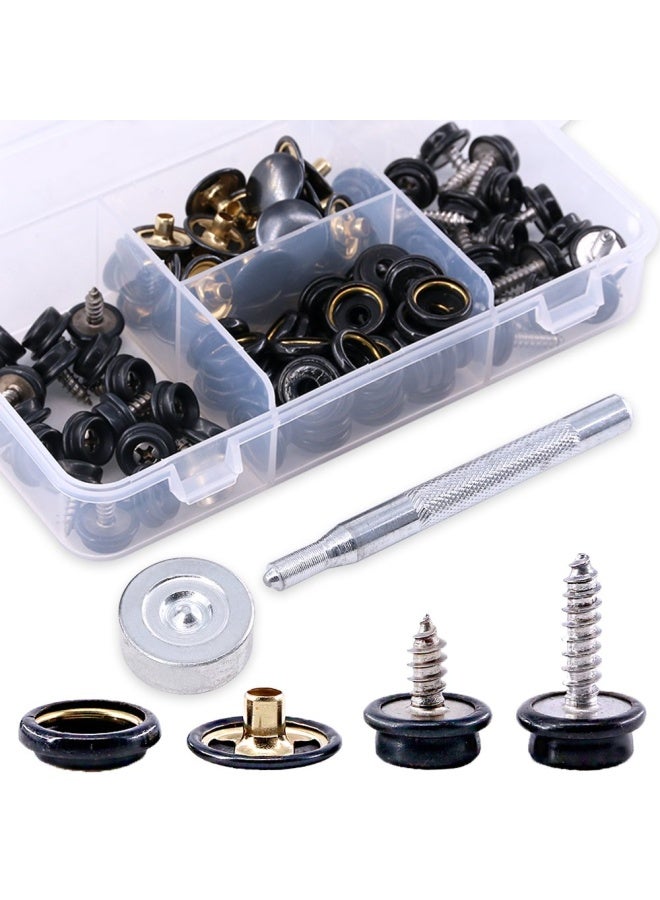 Glarks 120-Pieces Stainless Steel Marine Grade Canvas And Upholstery Boat Cover Snap Button Fastener Kit With 2Pieces Setting Tool 40 Sets - Black - Image 1