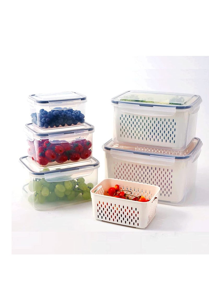 TYCOM 5 Piece Fruit Storage Containers for Fridge with Strainer Produce Containers for Fridge Lettuce Keeper White Not Dishwasher Safe BPA Free - Image 1