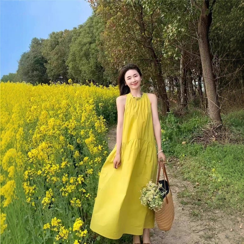 French Style Yellow Halter Neck Sleeveless Dress for Summer Beach Vacation 2025 - Image 5
