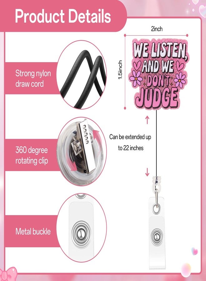 Kimoli Funny and Cute Badge Reel Nurse Worker Badge Holder Retractable We Listen and We Don't Judge Badge Reel for Hr Nurse Office Workers - Image 2