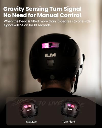 ILM Smart Adult Bike Helmet with Automatic G-Sensor Turn Signal & Brake Warning LED Light Control, Road Cycling Bicycle Helmets for Men Women E3-12LS Matte Black Large X-Large - Image 4