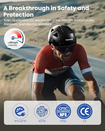 ILM Smart Adult Bike Helmet with Automatic G-Sensor Turn Signal & Brake Warning LED Light Control, Road Cycling Bicycle Helmets for Men Women E3-12LS Matte Black Large X-Large - Image 5