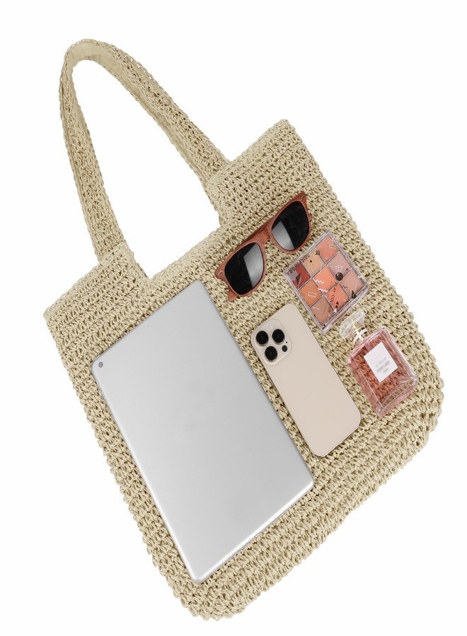 Youjaree Women Large Straw Beach Bag Handmade Woven Shoulder Bags Hobo Tote Handbag Purse for Summer, Light Khaki, One size - Image 3