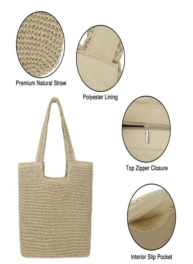 Youjaree Women Large Straw Beach Bag Handmade Woven Shoulder Bags Hobo Tote Handbag Purse for Summer, Light Khaki, One size - Image 2