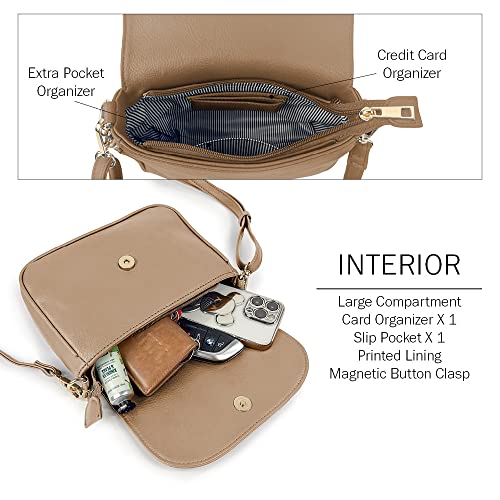 EVVE Small Crossbody Bag for Women Trendy Flap Saddle Purses with Tassel Vegan leather Shoulder Bag - Taupe - Image 3