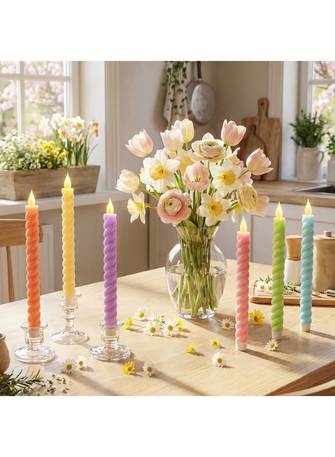 Baquler 6 Pcs Easter Spring Flameless Taper Candle Pastel Easter Twisted LED Taper Spiral Candlestick 9.65 Inch Colorful Battery Operated Candles Centerpieces for Spring Tea Party Wedding Birthday Home Decor - Image 5