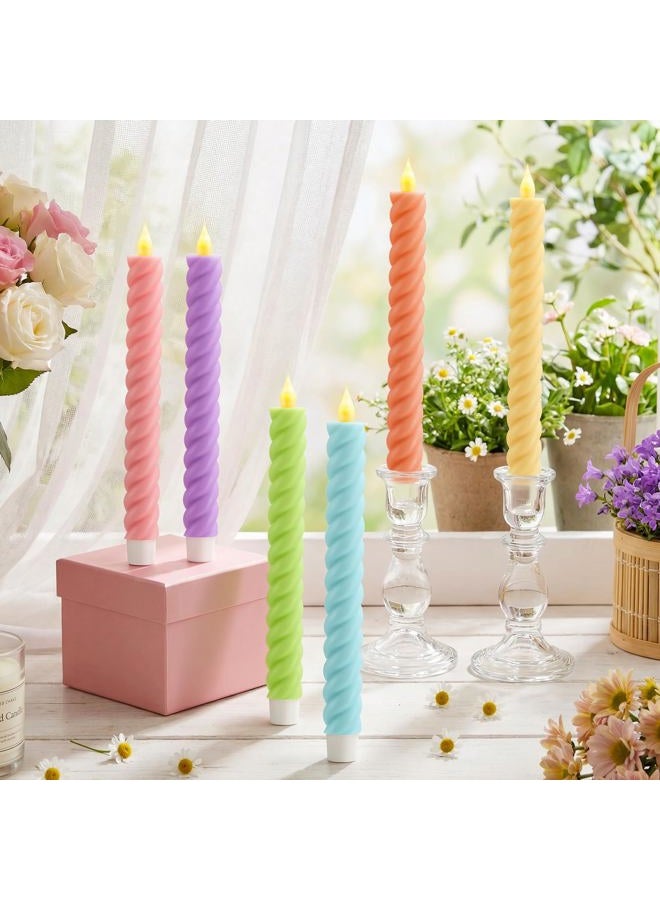 Baquler 6 Pcs Easter Spring Flameless Taper Candle Pastel Easter Twisted LED Taper Spiral Candlestick 9.65 Inch Colorful Battery Operated Candles Centerpieces for Spring Tea Party Wedding Birthday Home Decor - Image 1