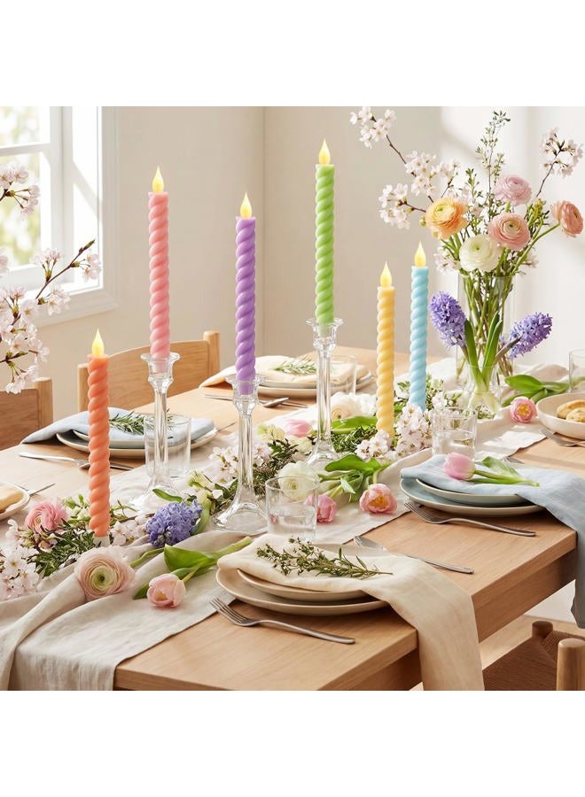 Baquler 6 Pcs Easter Spring Flameless Taper Candle Pastel Easter Twisted LED Taper Spiral Candlestick 9.65 Inch Colorful Battery Operated Candles Centerpieces for Spring Tea Party Wedding Birthday Home Decor - Image 4