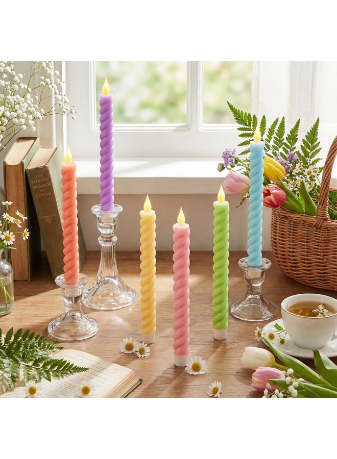 Baquler 6 Pcs Easter Spring Flameless Taper Candle Pastel Easter Twisted LED Taper Spiral Candlestick 9.65 Inch Colorful Battery Operated Candles Centerpieces for Spring Tea Party Wedding Birthday Home Decor - Image 3